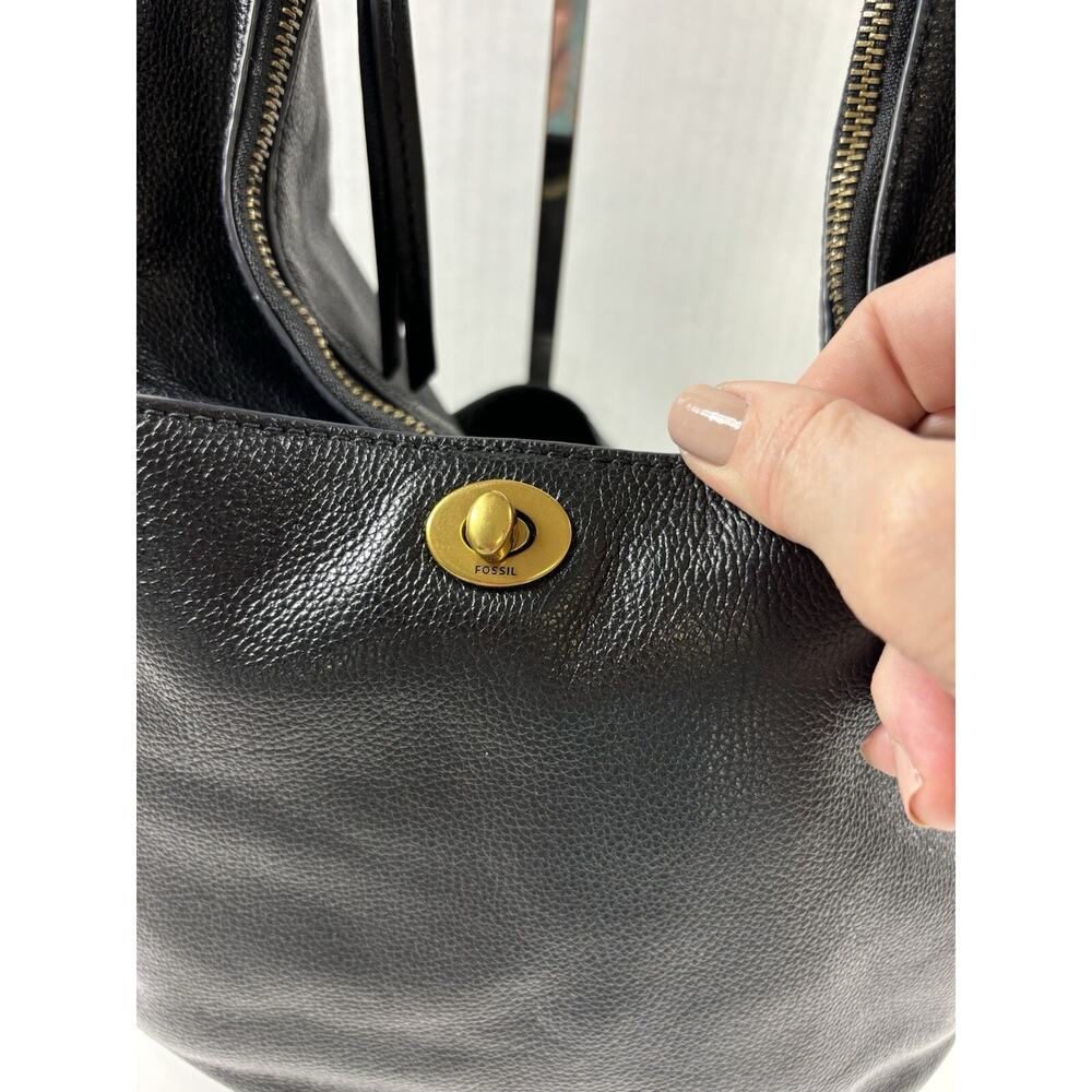 Fossil Black Leather Tote Bag Shoulder Purse Crossbody - Picture 3 of 16